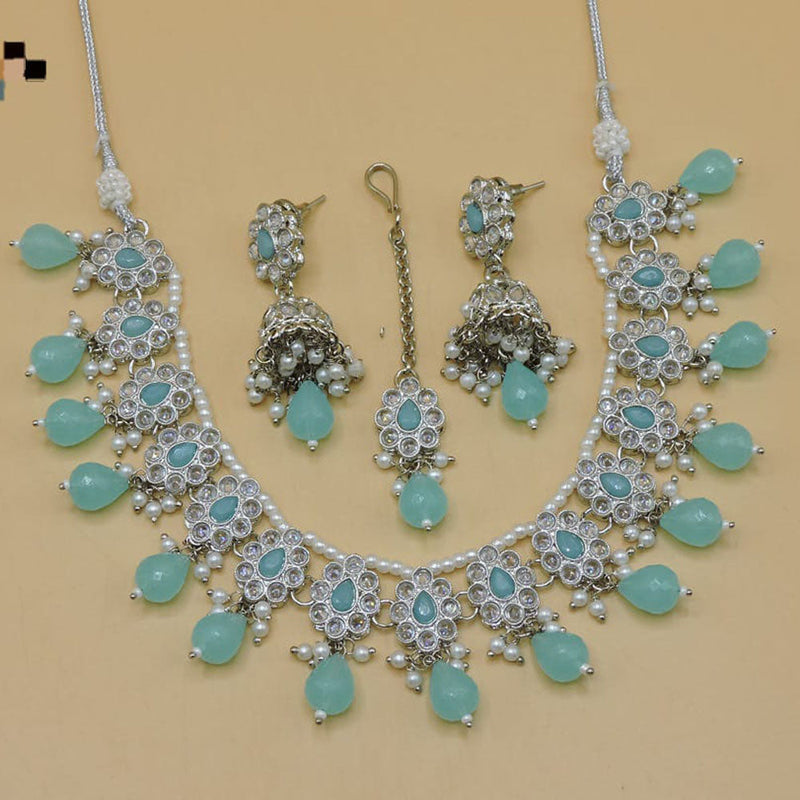 Hira Collections Silver Plated Crystal Stone Necklace Set