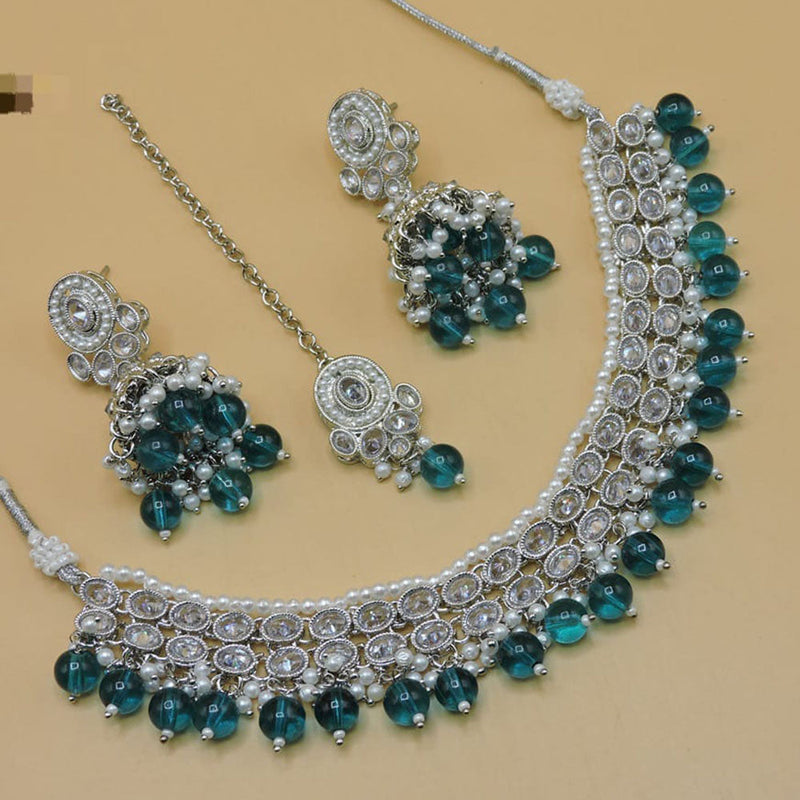 Hira Collections Silver Plated Crystal Stone Necklace Set