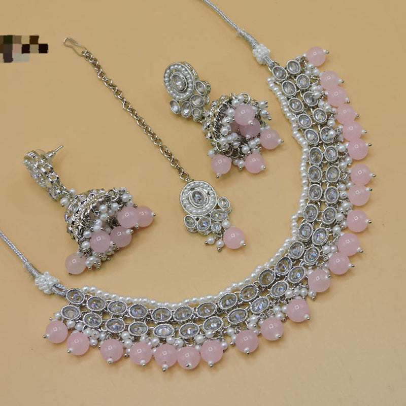 Hira Collections Silver Plated Crystal Stone Necklace Set