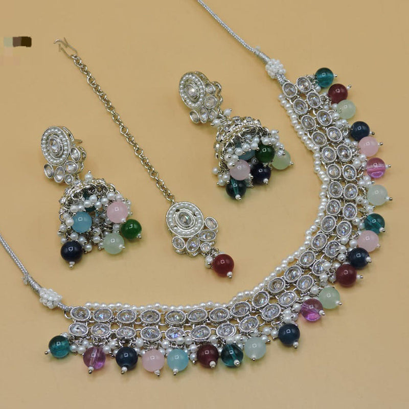 Hira Collections Silver Plated Crystal Stone Necklace Set