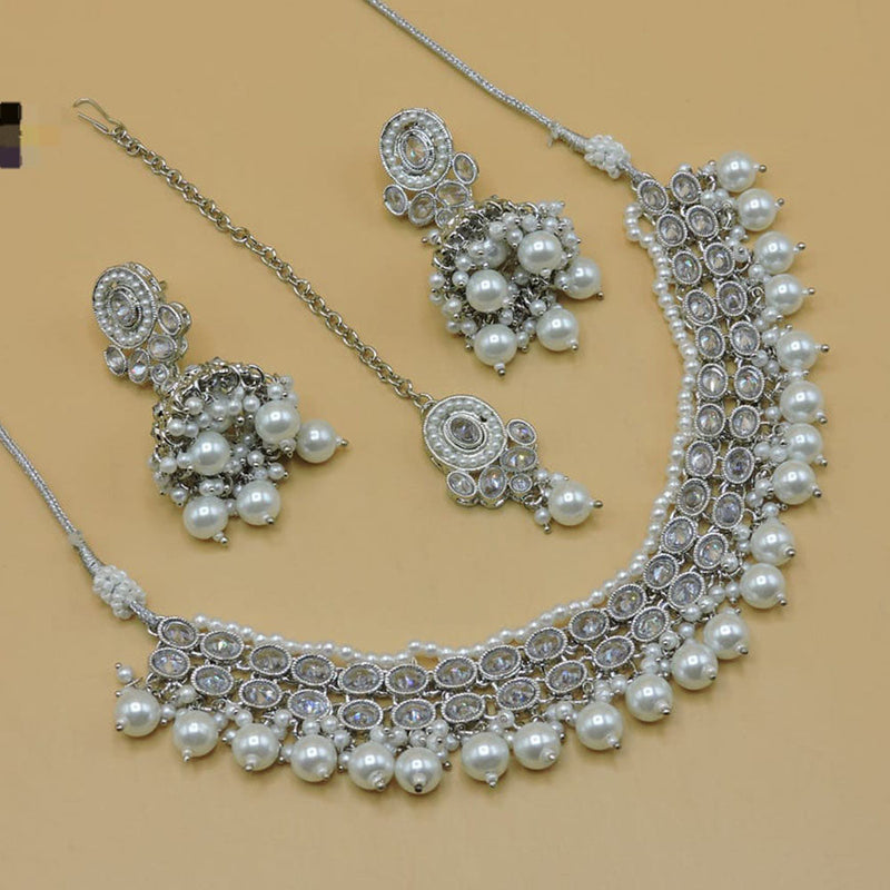 Hira Collections Silver Plated Crystal Stone Necklace Set