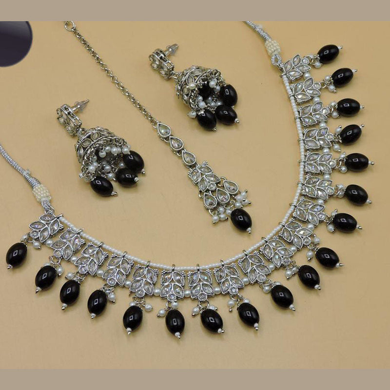 Hira Collections Silver Plated Crystal Stone Necklace Set