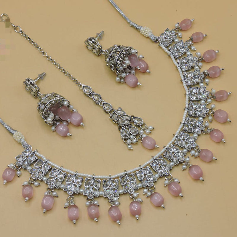 Hira Collections Silver Plated Crystal Stone Necklace Set