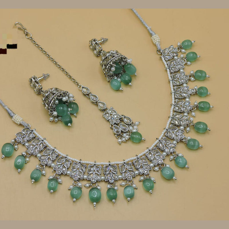 Hira Collections Silver Plated Crystal Stone Necklace Set