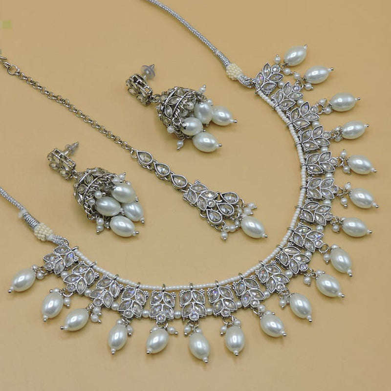 Hira Collections Silver Plated Crystal Stone Necklace Set