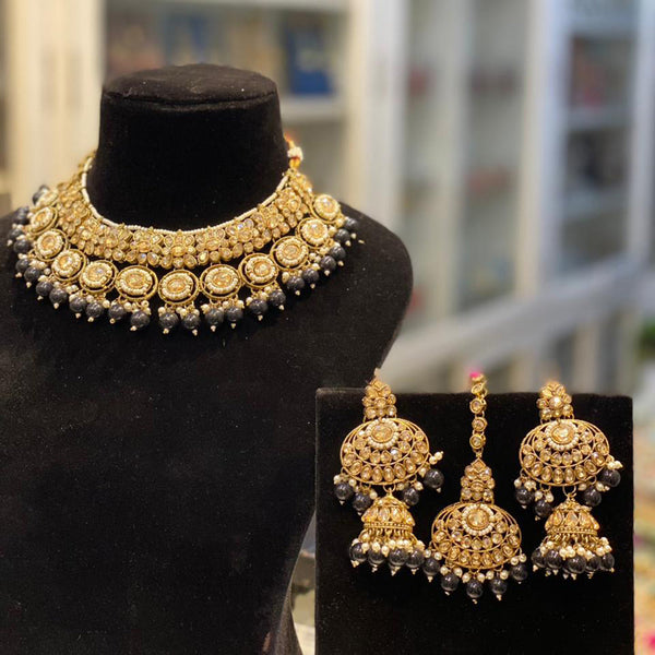 Hira Collections Gold Plated Crystal Stone And Pearls Necklace Set