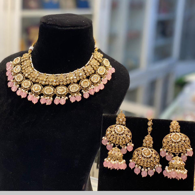 Hira Collections Gold Plated Crystal Stone And Pearls Necklace Set