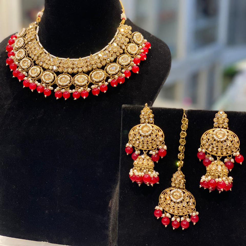 Hira Collections Gold Plated Crystal Stone And Pearls Necklace Set