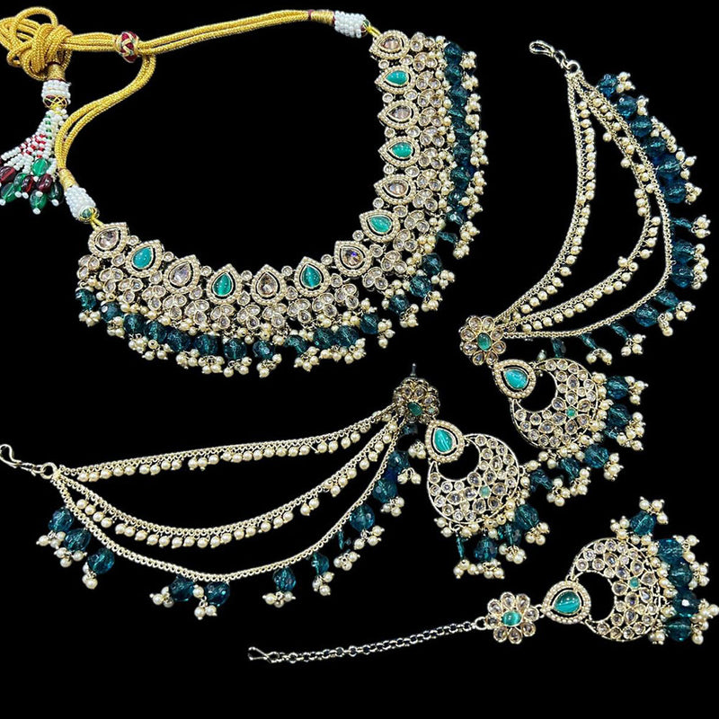 Hira Collections Gold Plated Crystal Stone And Beads Necklace Set