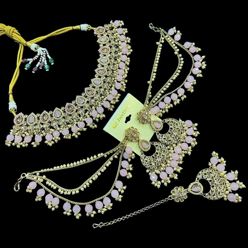 Hira Collections Gold Plated Crystal Stone And Beads Necklace Set