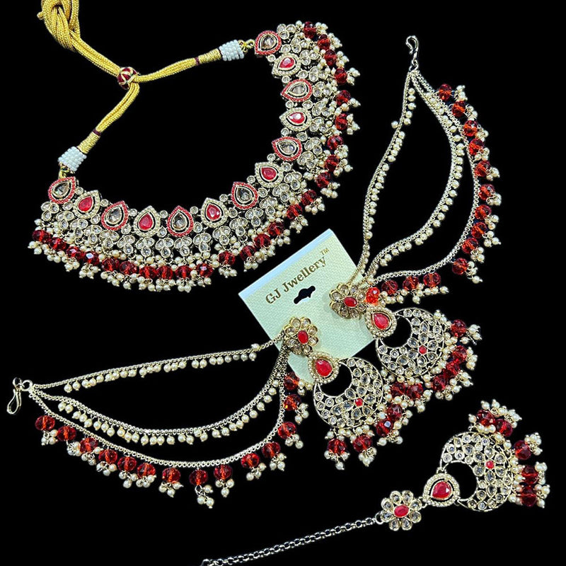 Hira Collections Gold Plated Crystal Stone And Beads Necklace Set