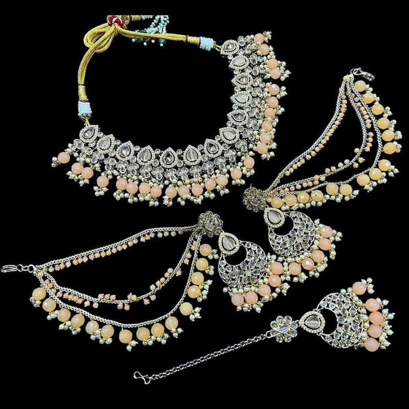 Hira Collections Gold Plated Crystal Stone And Beads Necklace Set