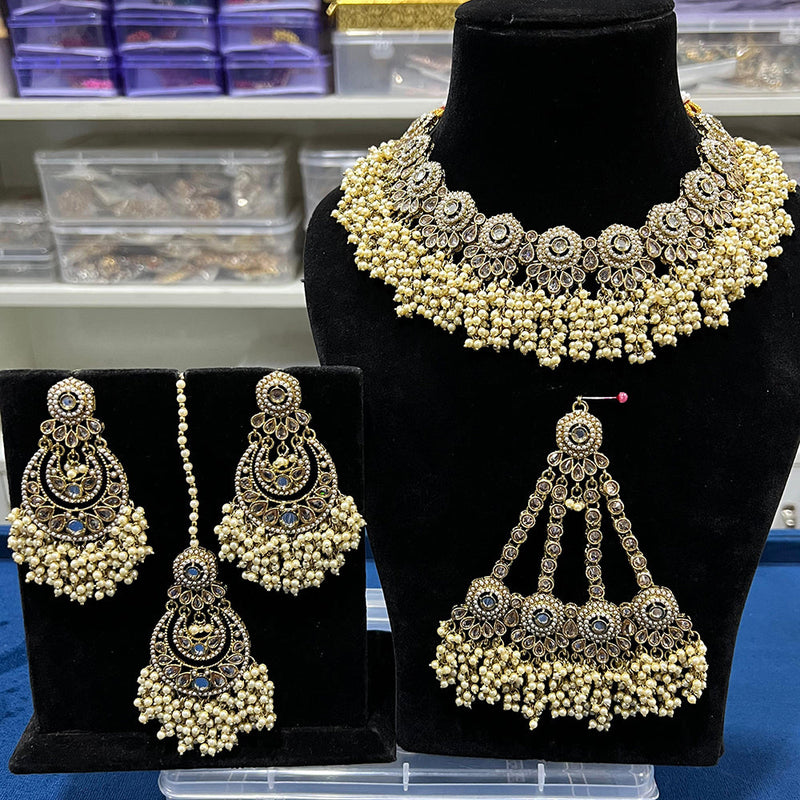 Hira Collections Gold Plated Crystal Stone Pearl And Beads Necklace Set