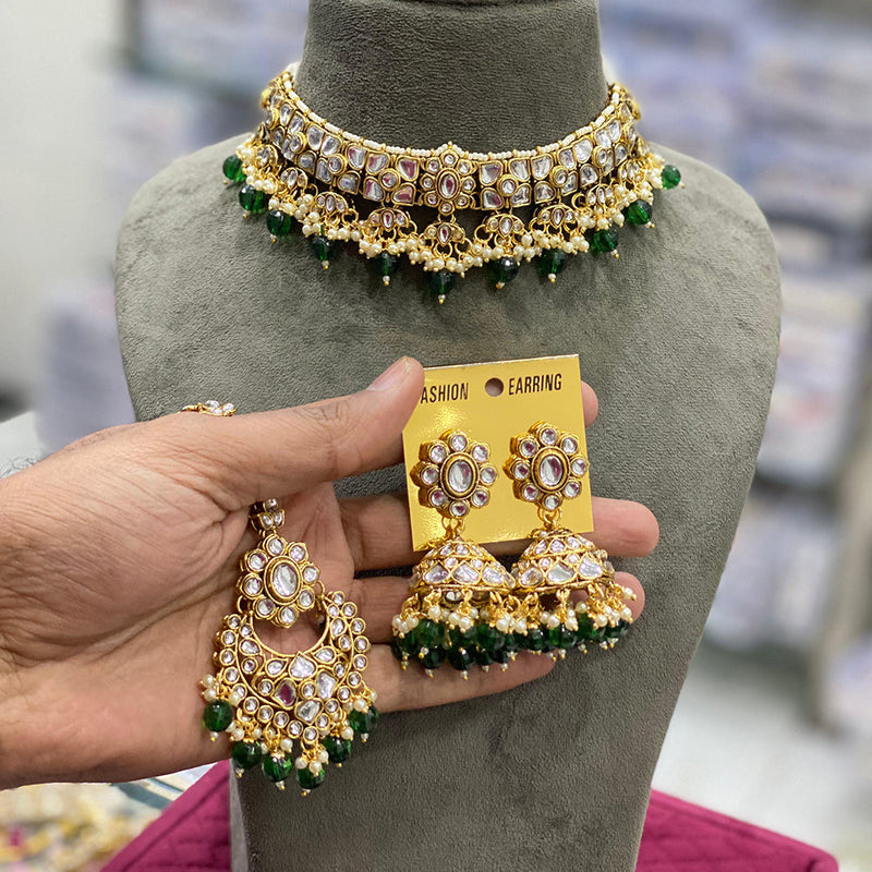 Hira Collections Gold Plated Kundan Stone And Pearl Necklace Set