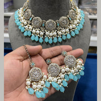 Hira Collections Gold Plated Austrian Stone And Pearls Choker Necklace Set