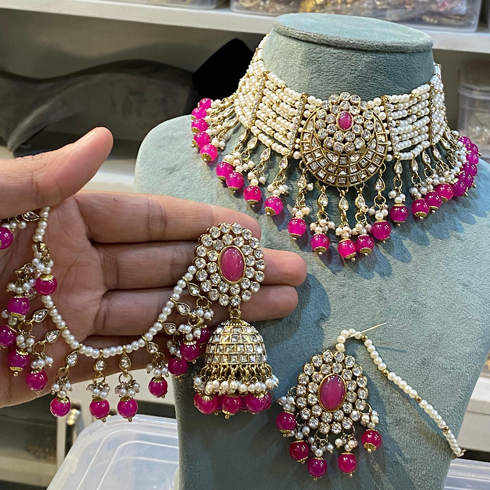 Jewellery Set Pink Pearl Choker Necklace Pearl Choker Set Pink