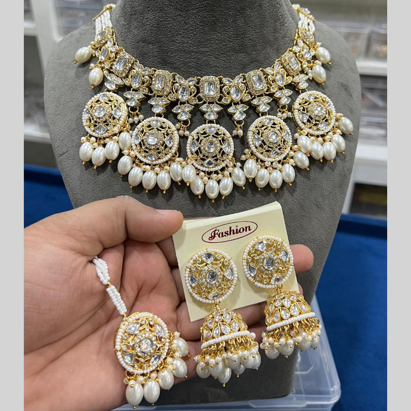 Hira Collections Gold Plated Kundan Stone And Pearls Choker Necklace Set