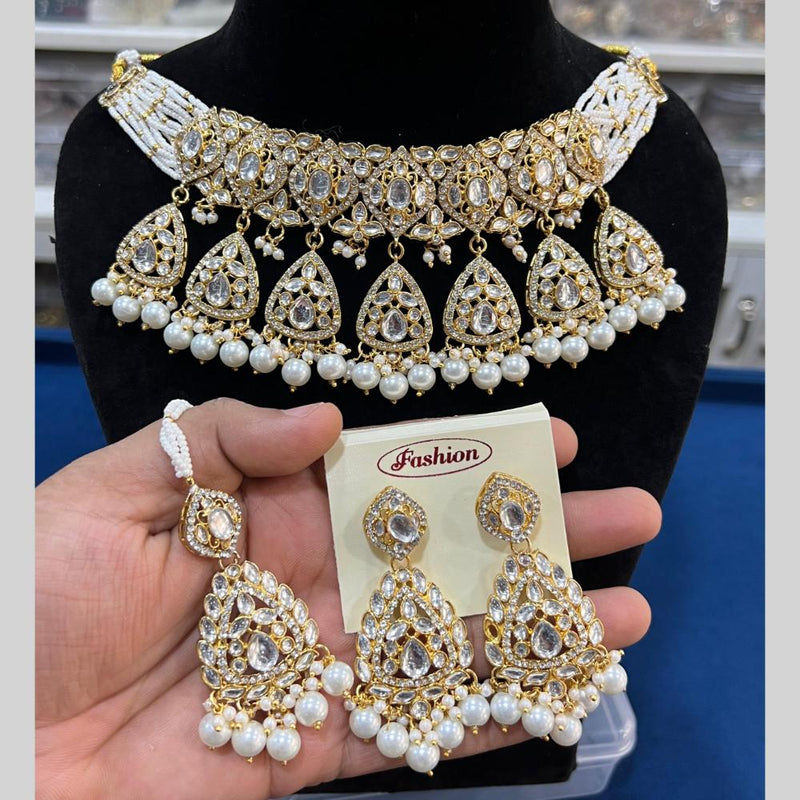 Hira Collections Gold Plated Kundan Stone And Pearls Choker Necklace Set