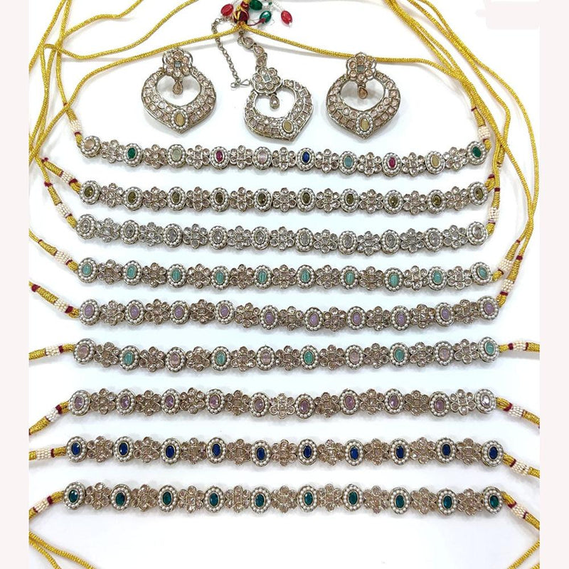 Hira Collections Gold Plated Crystal Stone And Pearls Choker Necklace Set