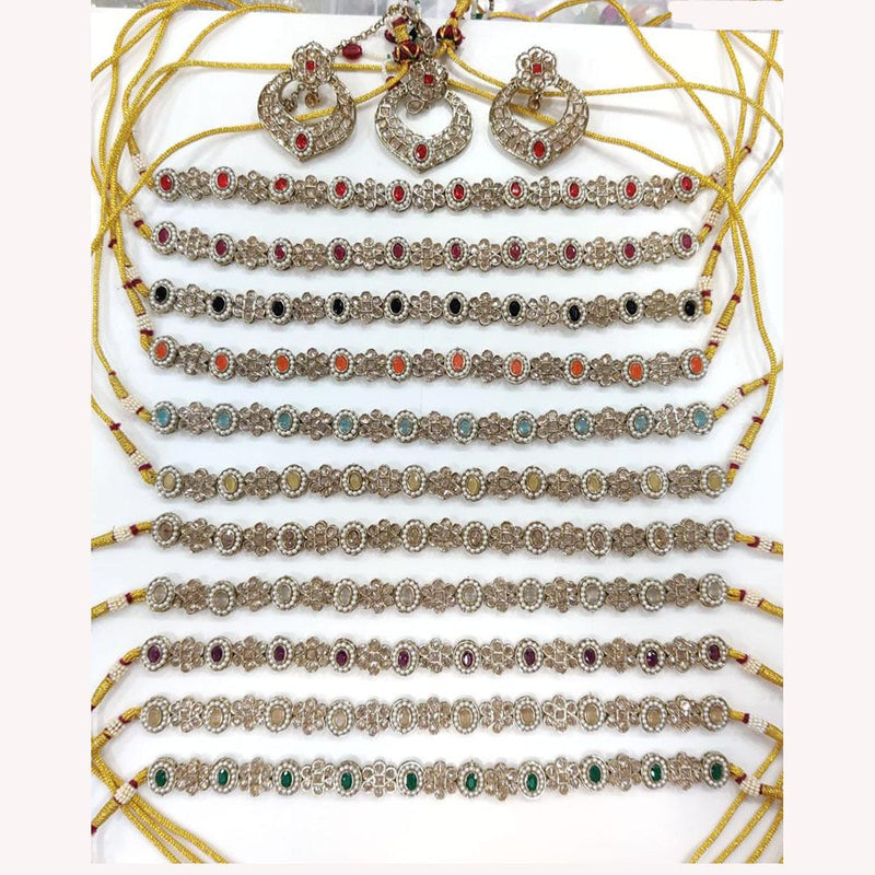 Hira Collections Gold Plated Crystal Stone And Pearls Choker Necklace Set