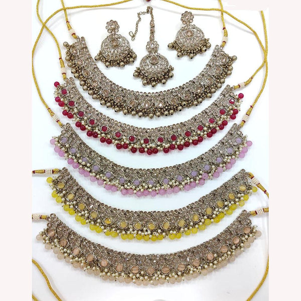 Hira Collections Gold Plated Crystal Stone And Pearls Choker Necklace Set