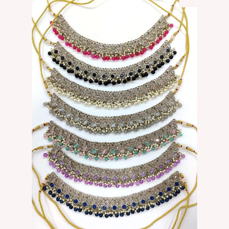 Hira Collections Gold Plated Crystal Stone And Pearls Choker Necklace Set