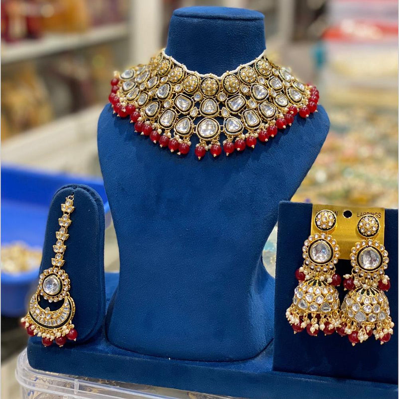 Hira Collections Gold Plated Kundan Stone And Pearls Choker Necklace Set