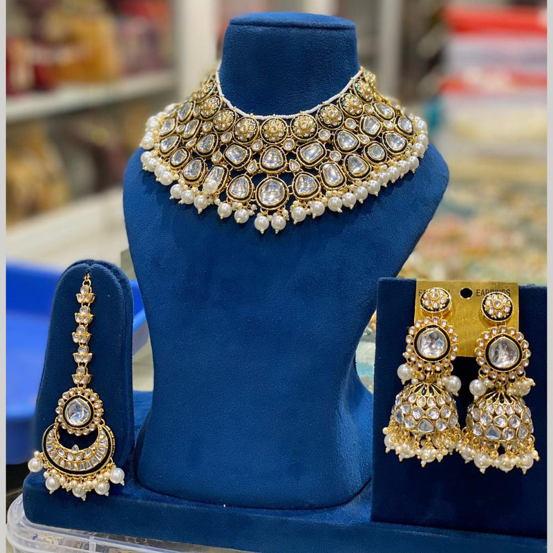 Hira Collections Gold Plated Kundan Stone And Pearls Choker Necklace Set