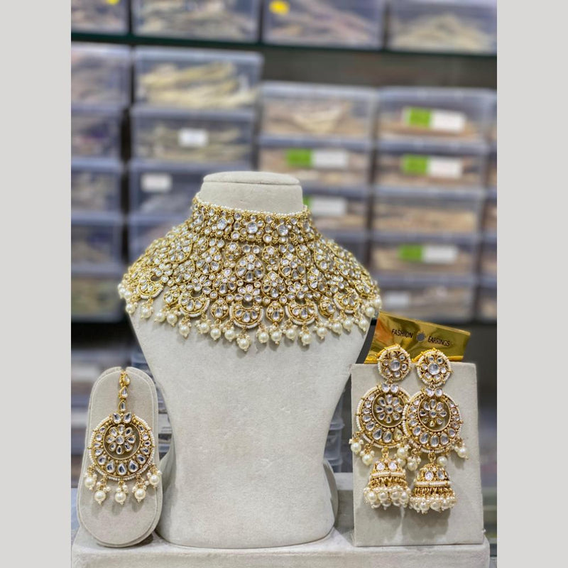 Hira Collections Gold Plated Kundan Stone And Pearls Choker Necklace Set