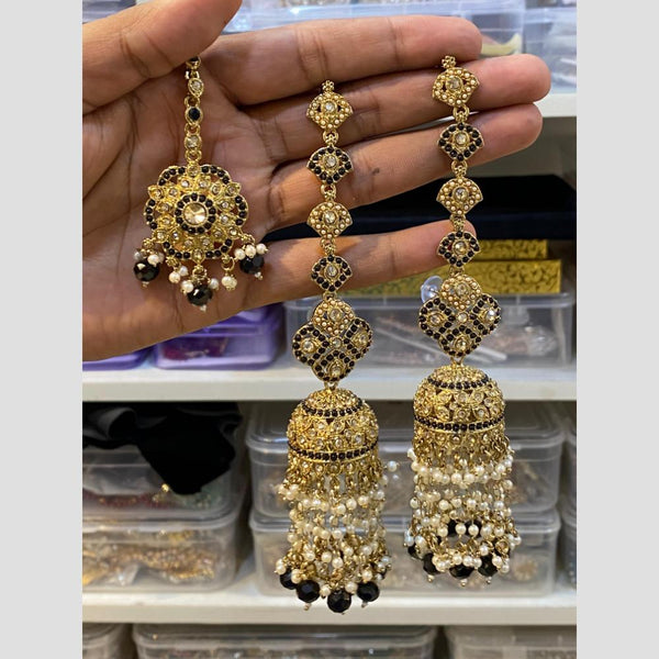 Hira Collections Gold Plated Pearl Jhumki Earrings With Maangtikka