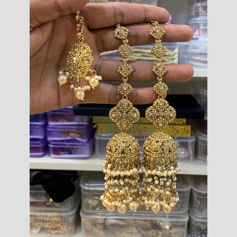 Hira Collections Gold Plated Pearl Jhumki Earrings With Maangtikka