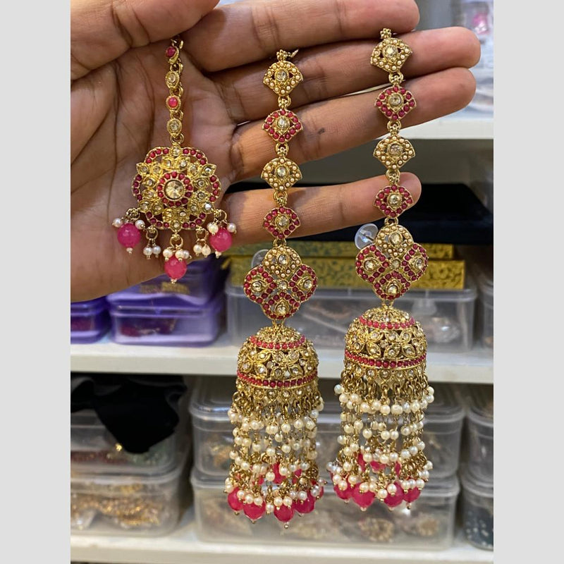 Hira Collections Gold Plated Pearl Jhumki Earrings With Maangtikka