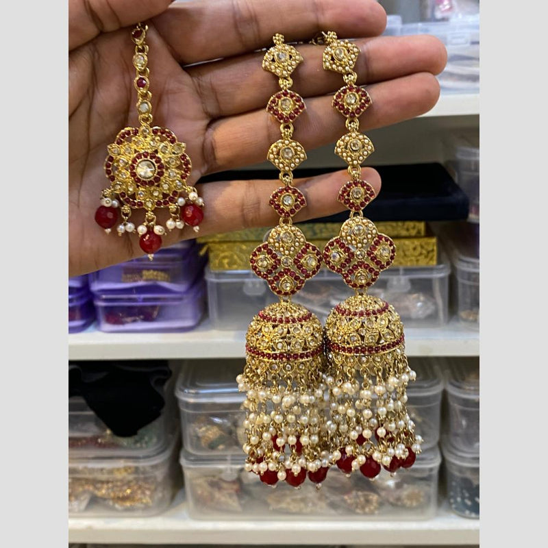 Hira Collections Gold Plated Pearl Jhumki Earrings With Maangtikka