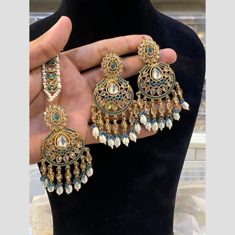 Hira Collections Gold Plated Pearl Dangler Earrings With Maangtikka