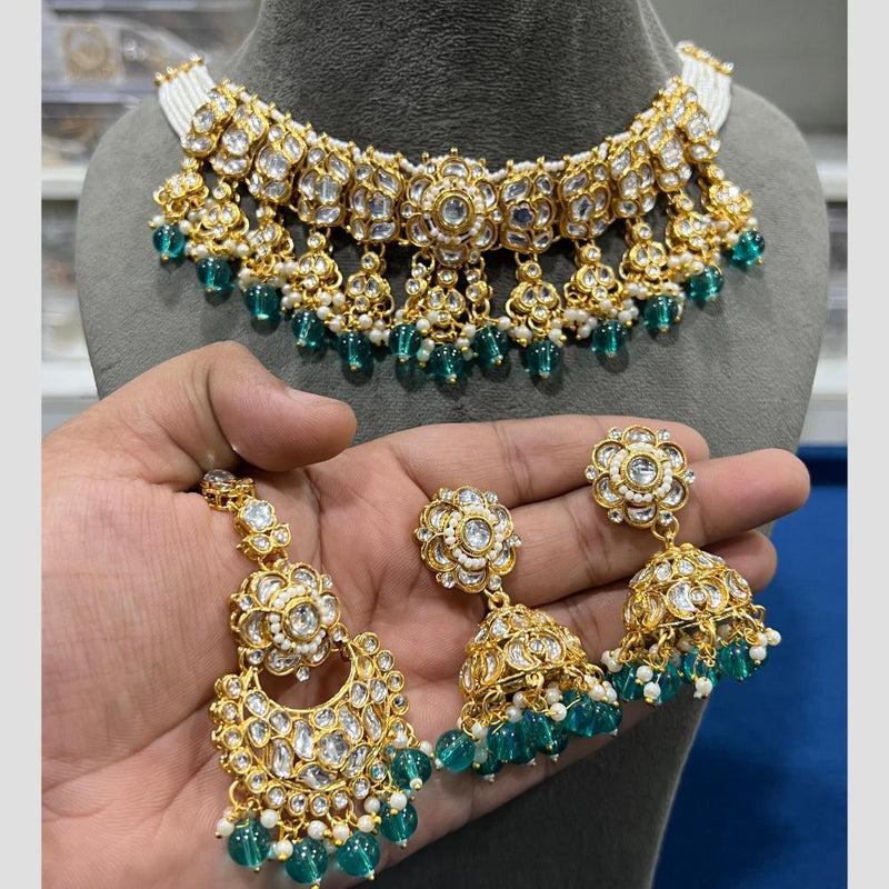 Hira Collections Gold Plated Kundan Stone And Pearls Choker Necklace Set