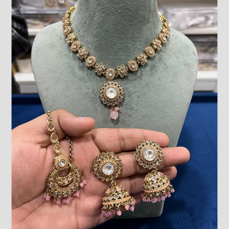 Hira Collections Gold Plated Crystal  Stone And Pearls Necklace Set