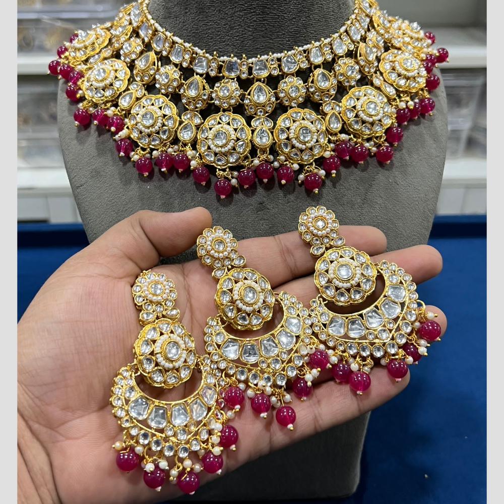 Hira Collections Gold Plated Kundan Stone And Pearls Choker Necklace Set