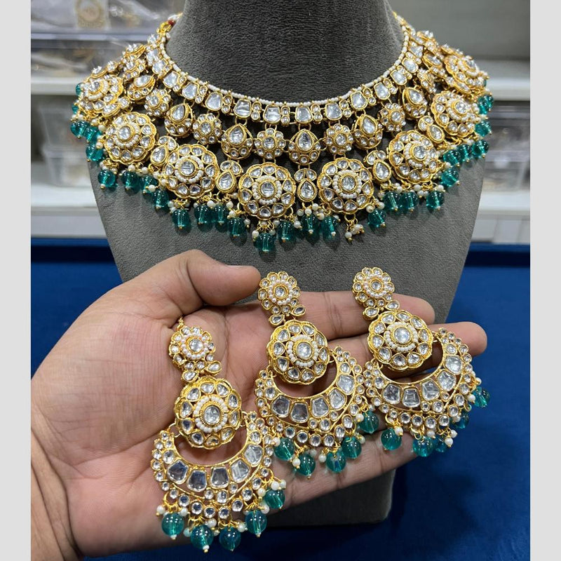 Hira Collections Gold Plated Kundan Stone And Pearls Choker Necklace Set