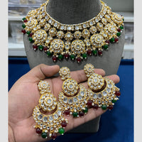 Hira Collections Gold Plated Kundan Stone And Pearls Choker Necklace Set