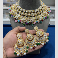 Hira Collections Gold Plated Kundan Stone And Pearls Choker Necklace Set