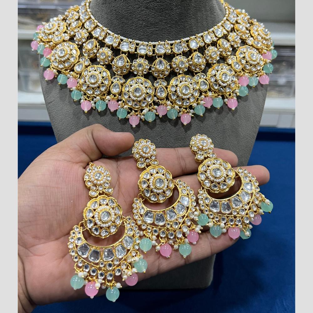 Hira Collections Gold Plated Kundan Stone And Pearls Choker Necklace Set