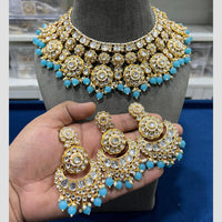 Hira Collections Gold Plated Kundan Stone And Pearls Choker Necklace Set