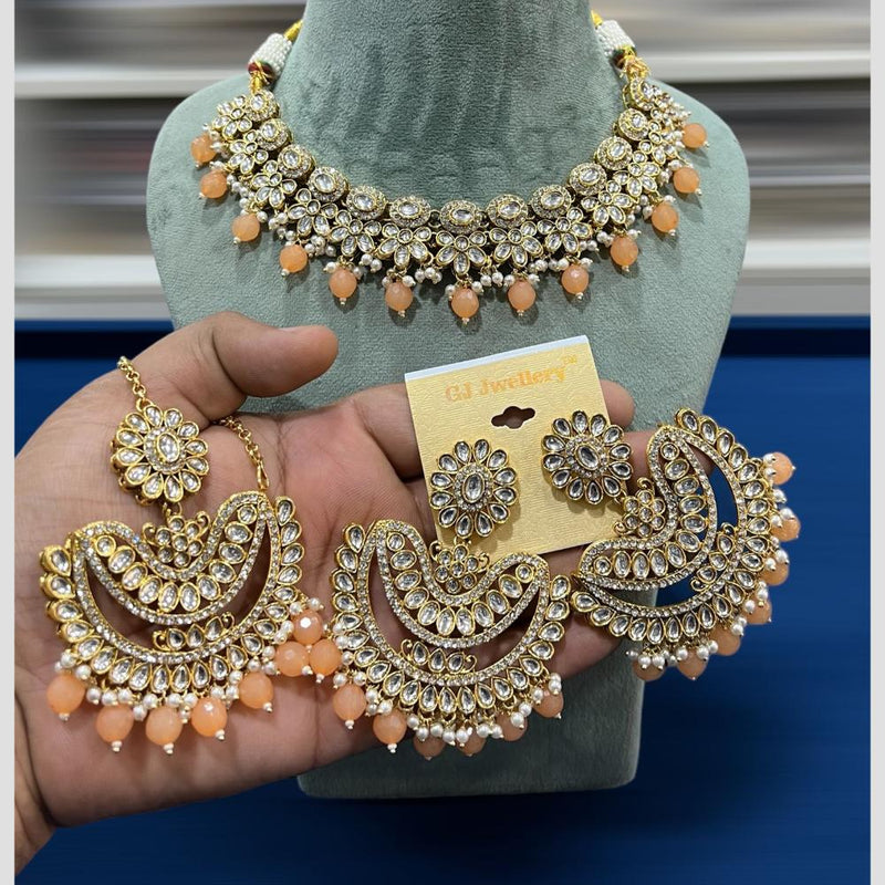 Hira Collections Gold Plated Kundan Stone And Pearls Choker Necklace Set