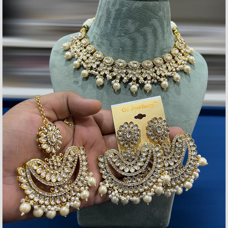 Hira Collections Gold Plated Kundan Stone And Pearls Choker Necklace Set