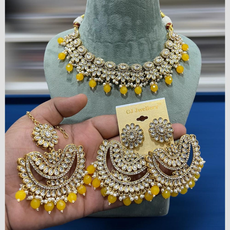 Hira Collections Gold Plated Kundan Stone And Pearls Choker Necklace Set