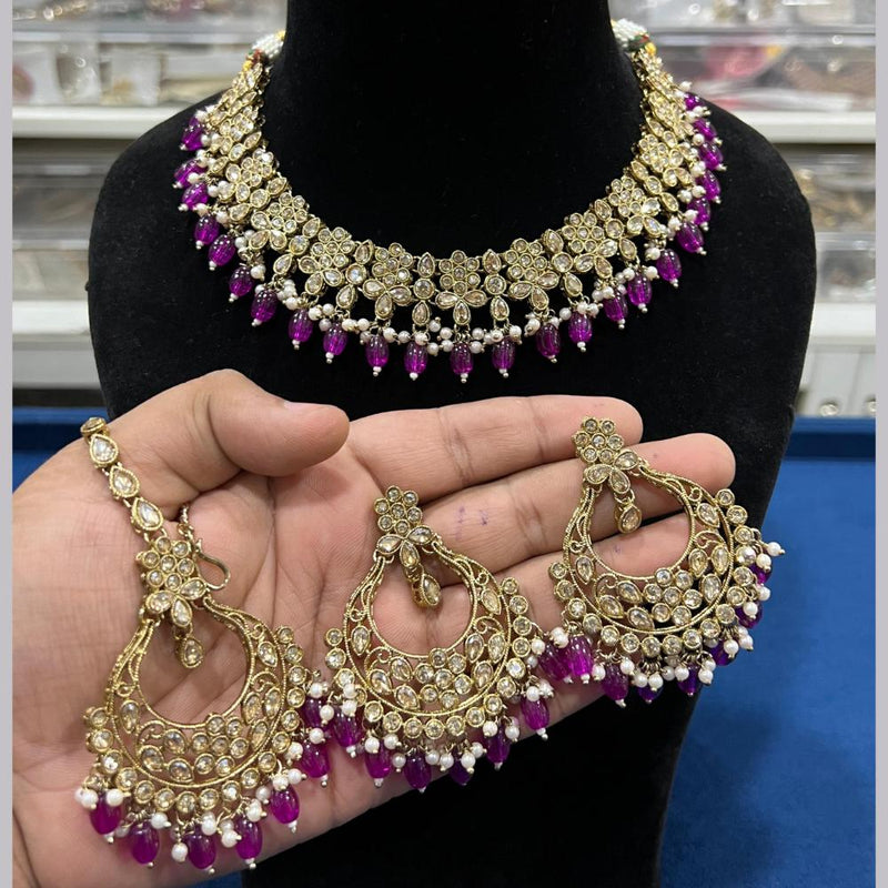 Hira Collections Gold Plated Crystal Stone And Pearls Choker Necklace Set