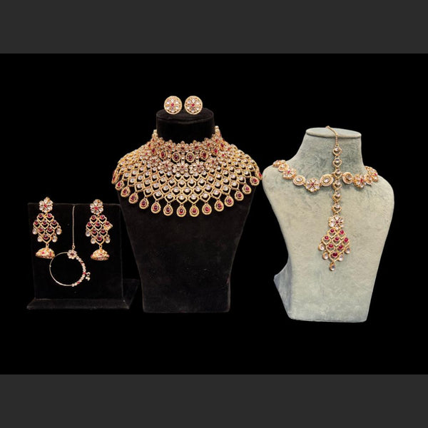 Hira Collections Gold Plated Kundan Stone Semi Bridal Necklace Set