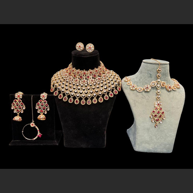 Hira Collections Gold Plated Kundan Stone Semi Bridal Necklace Set