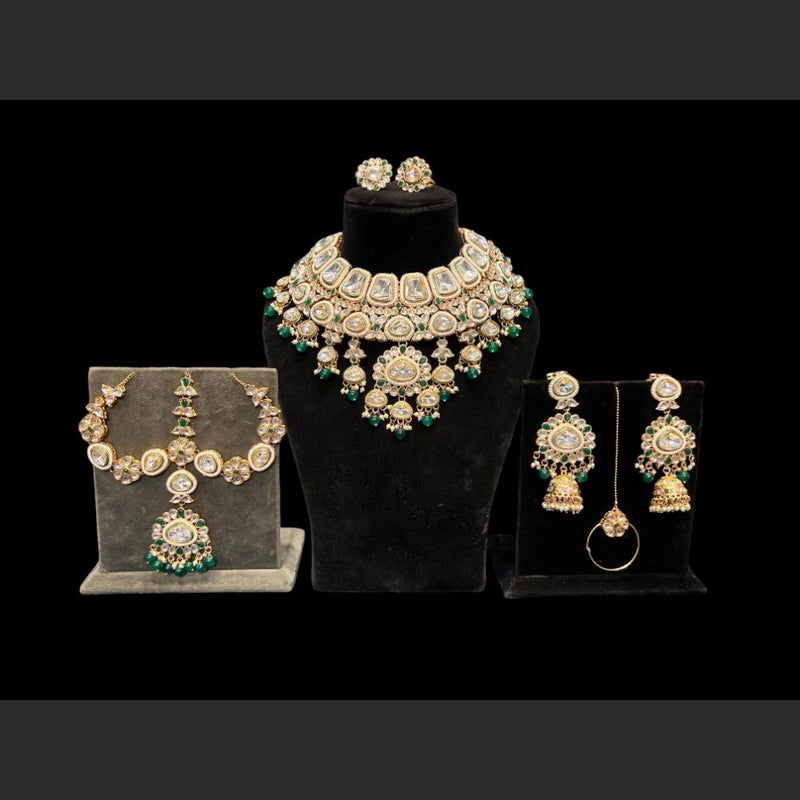 Hira Collections Gold Plated Kundan Stone Semi Bridal Necklace Set