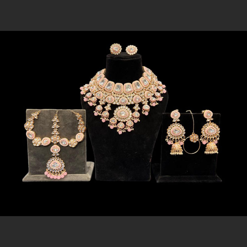 Hira Collections Gold Plated Kundan Stone Semi Bridal Necklace Set